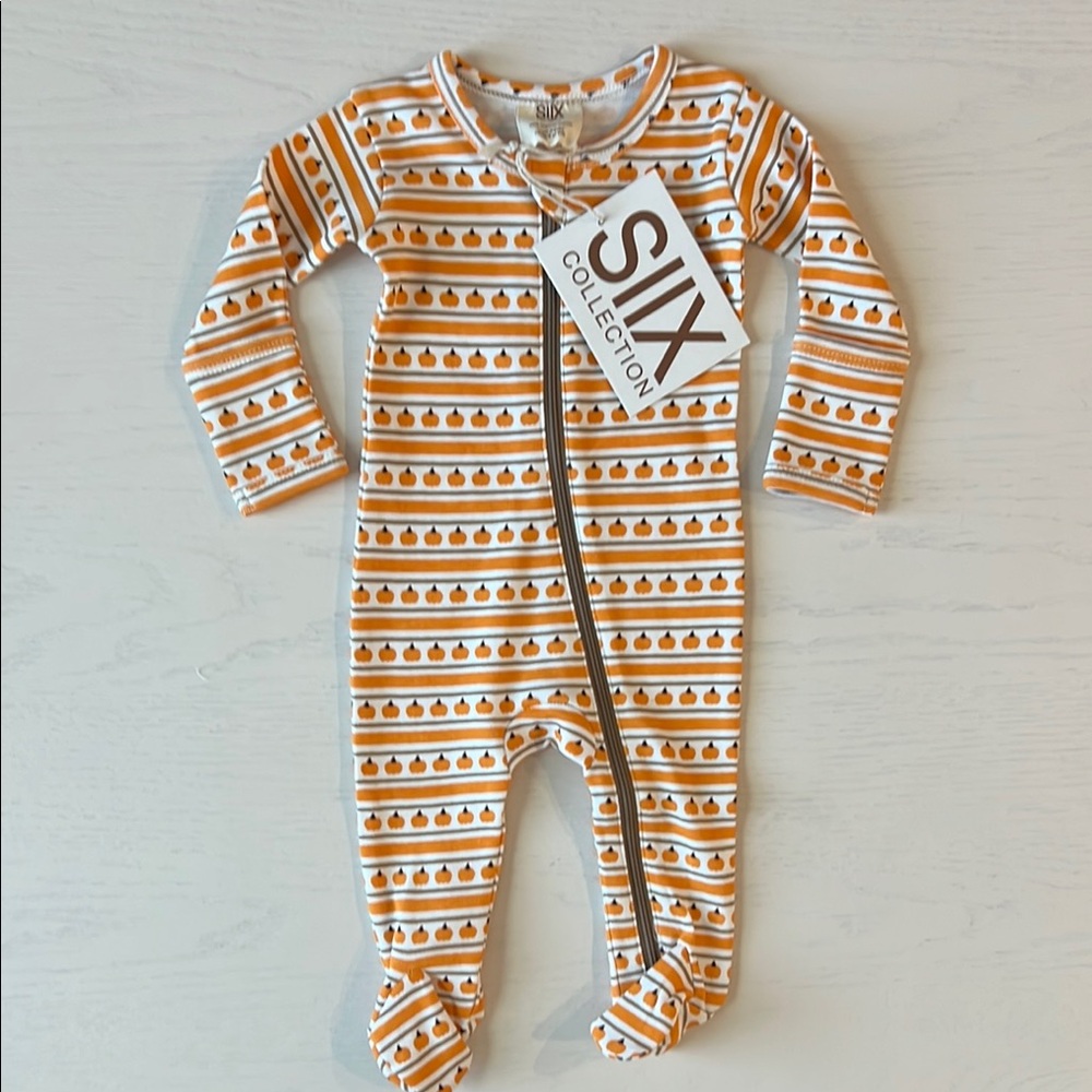 🎃 Siix Organic Cotton Pumpkin Stripe Footie 3-6 6-9 months